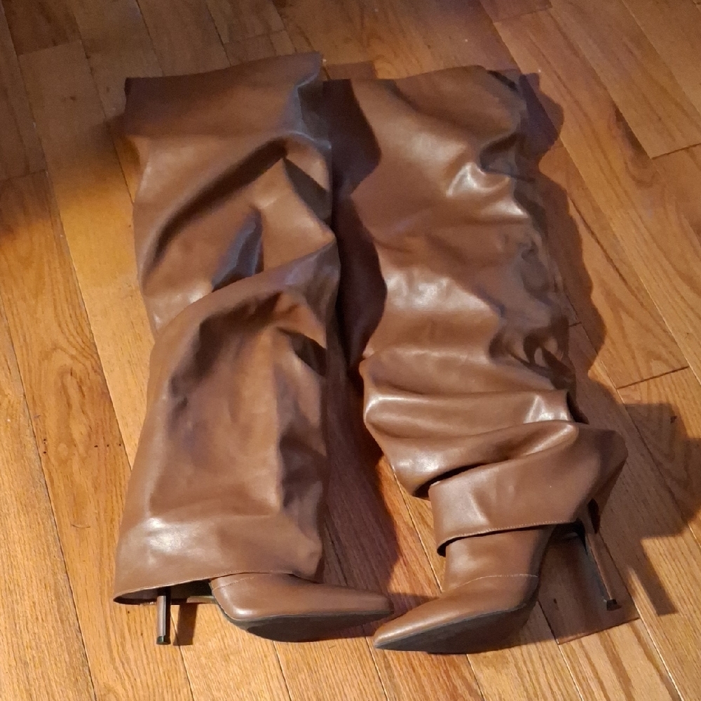 Brown Leather Knee-High Boots